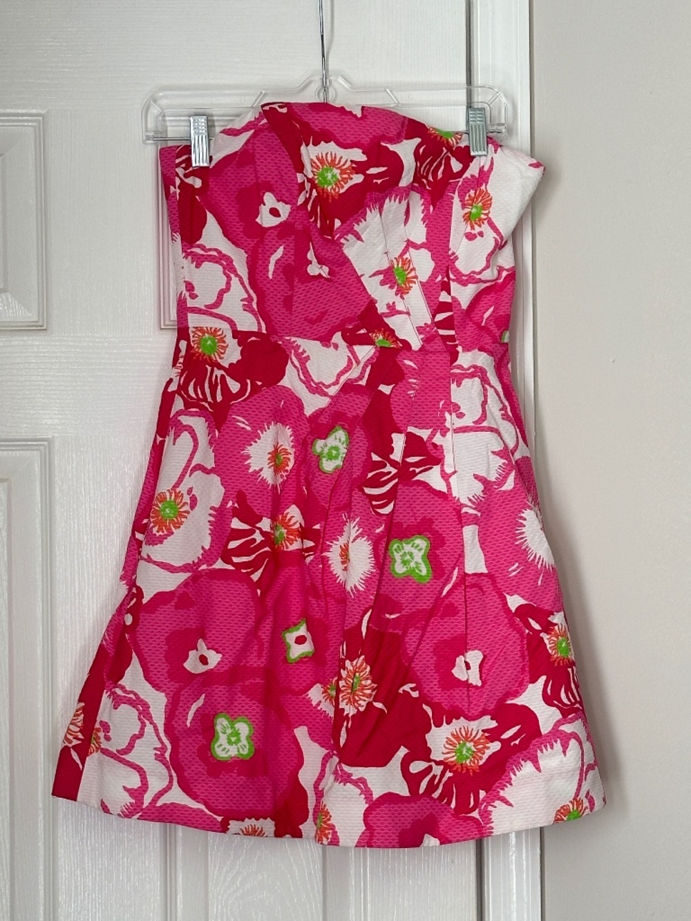 Retired Lilly Pulitzer Hotty Pink Cherry Bloom Begonias Strapless Dress Size 2